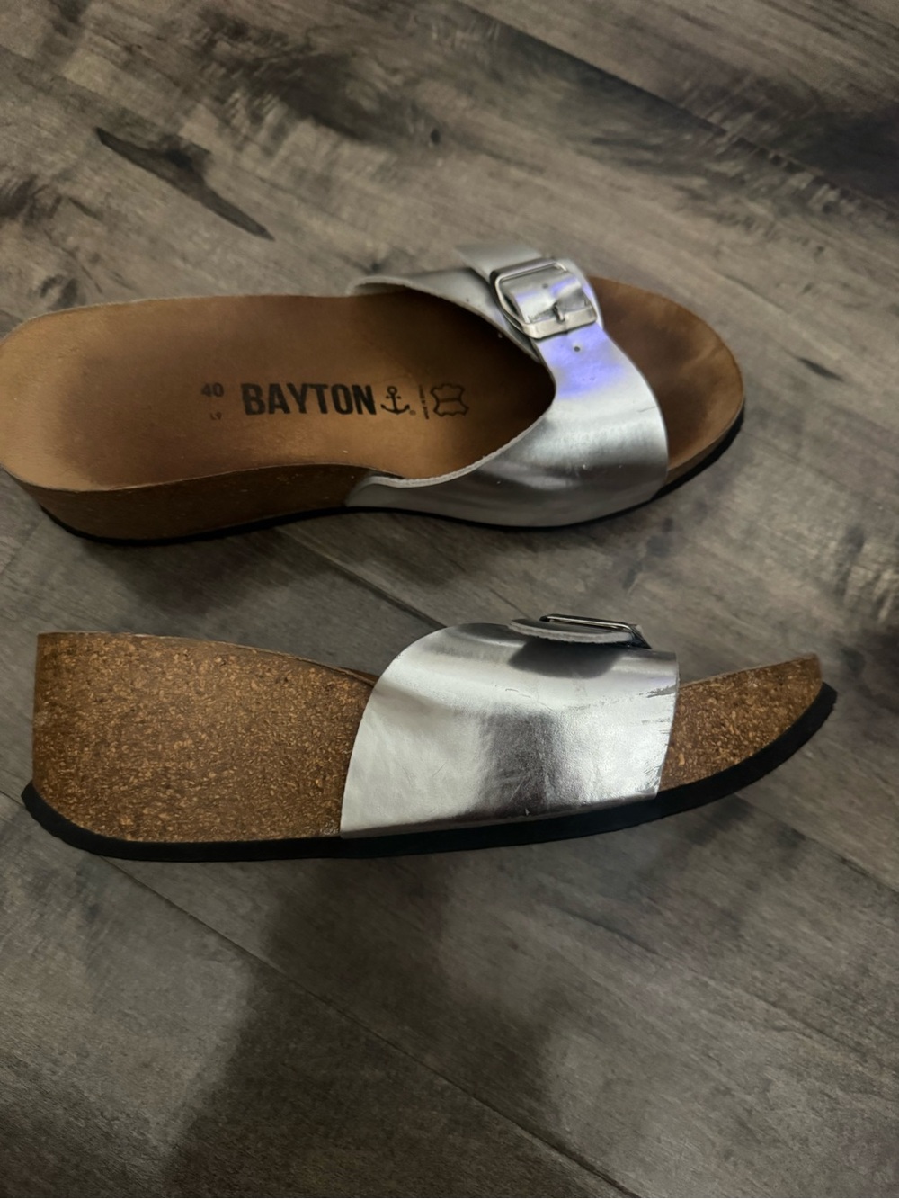 Bayton Luna Silver Cork Wedge Slide Sandals
